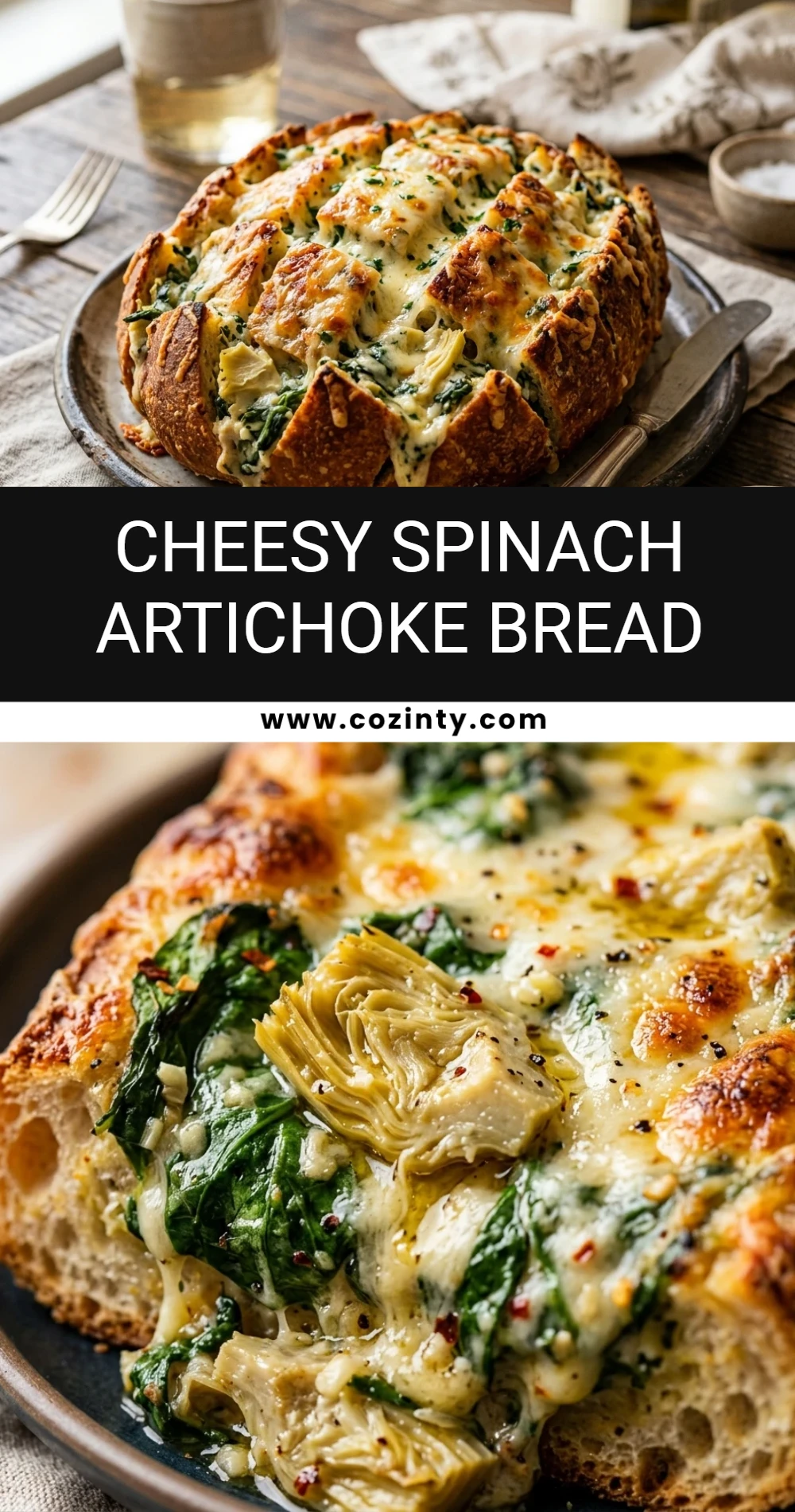 Cheesy Spinach Artichoke Bread