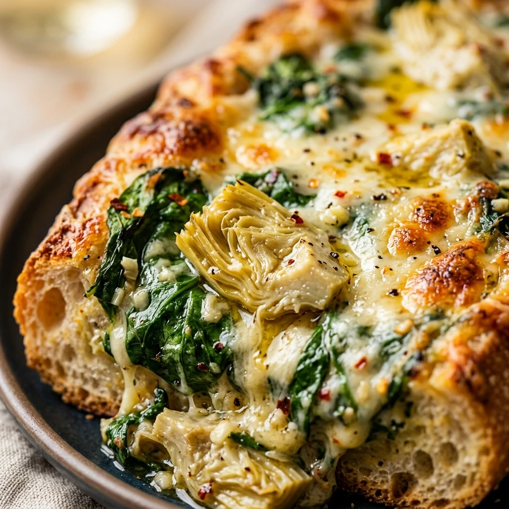 Cheesy Spinach Artichoke Bread