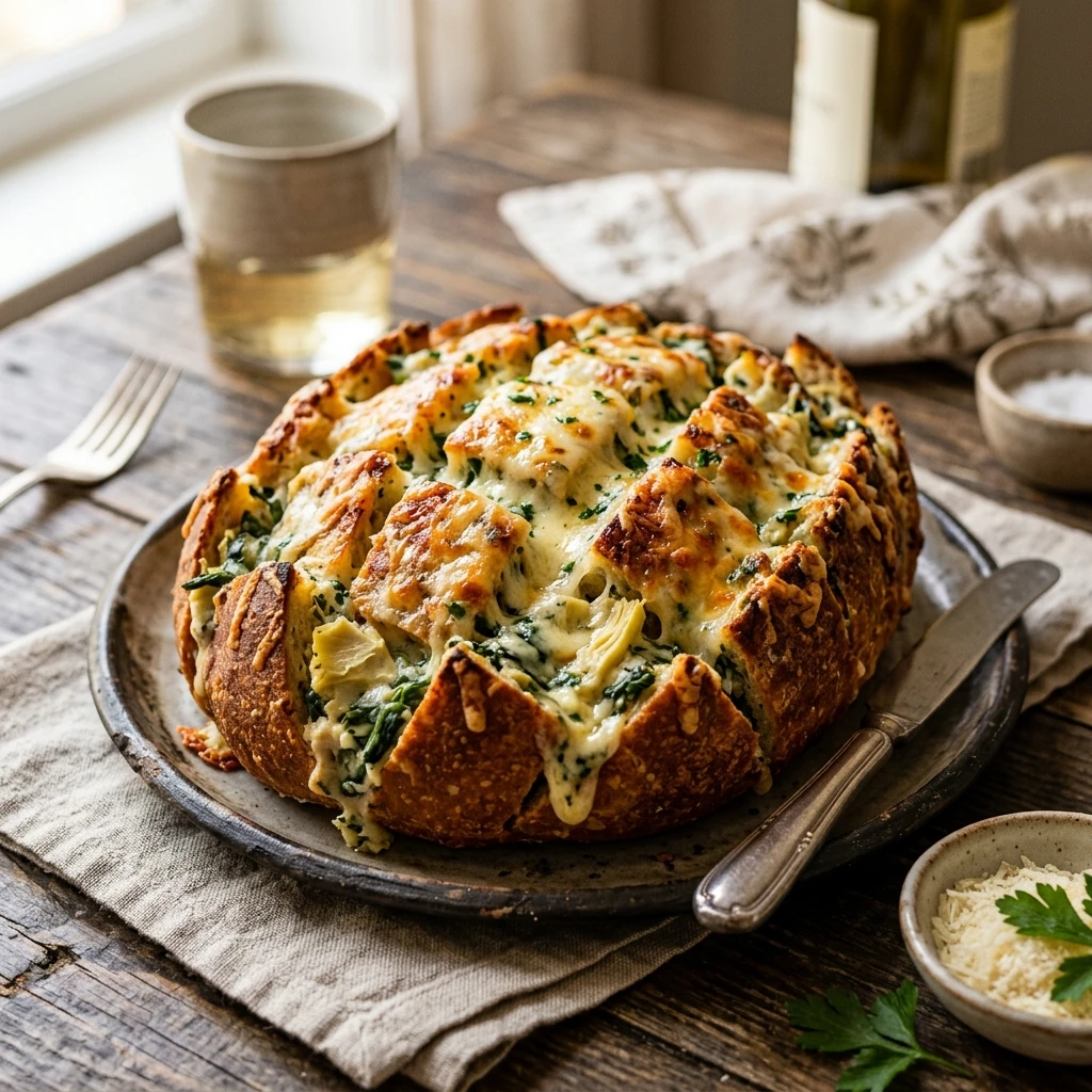 Cheesy Spinach Artichoke Bread