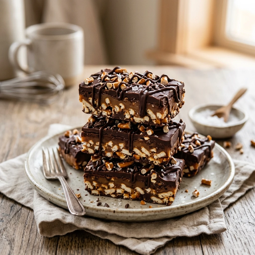 Chocolate Dipped Pretzel Bars