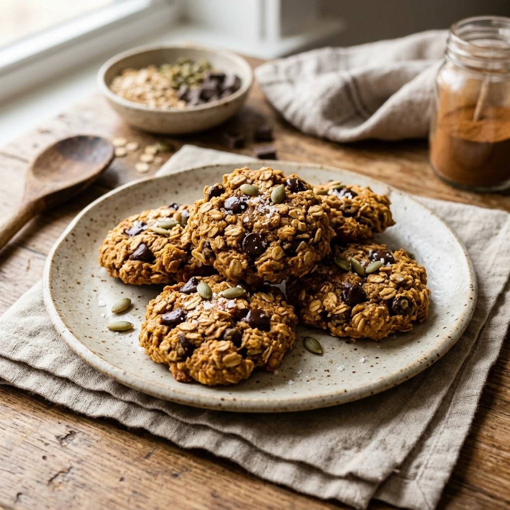 Healthy Pumpkin Chocolate Chip Oat Cookies