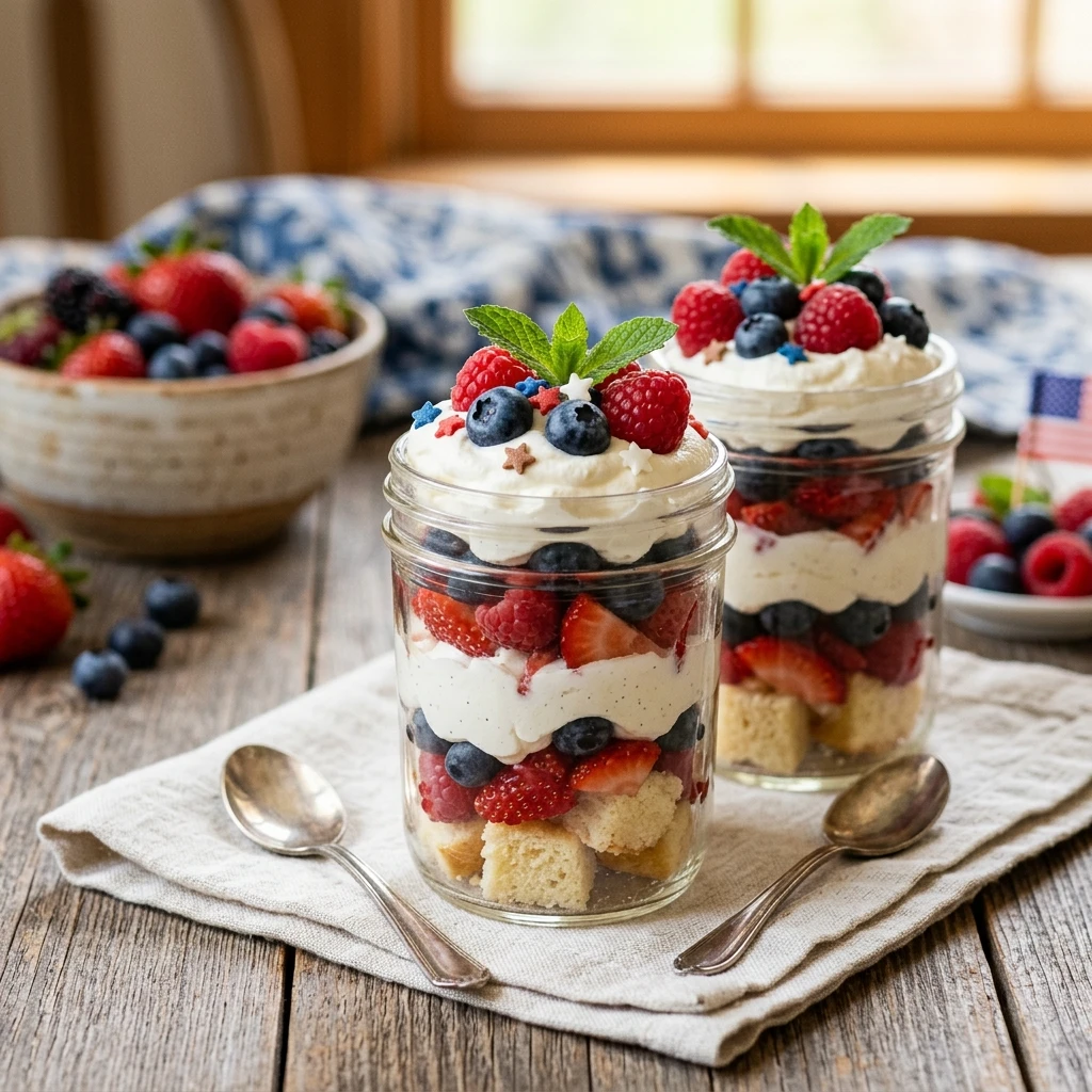 Patriotic Berry Shortcake Cups