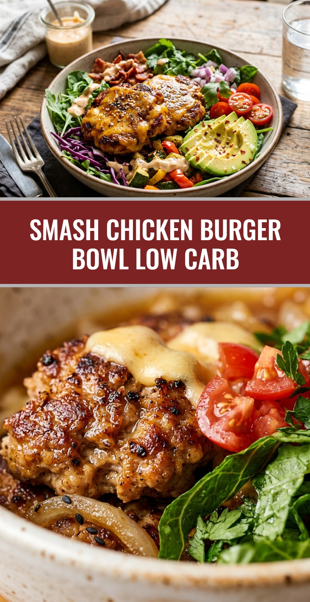 Smash Chicken Burger Bowl Low Carb