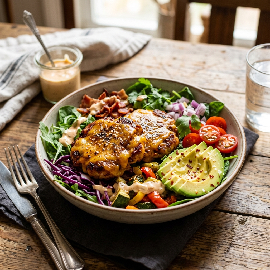 Smash Chicken Burger Bowl Low Carb