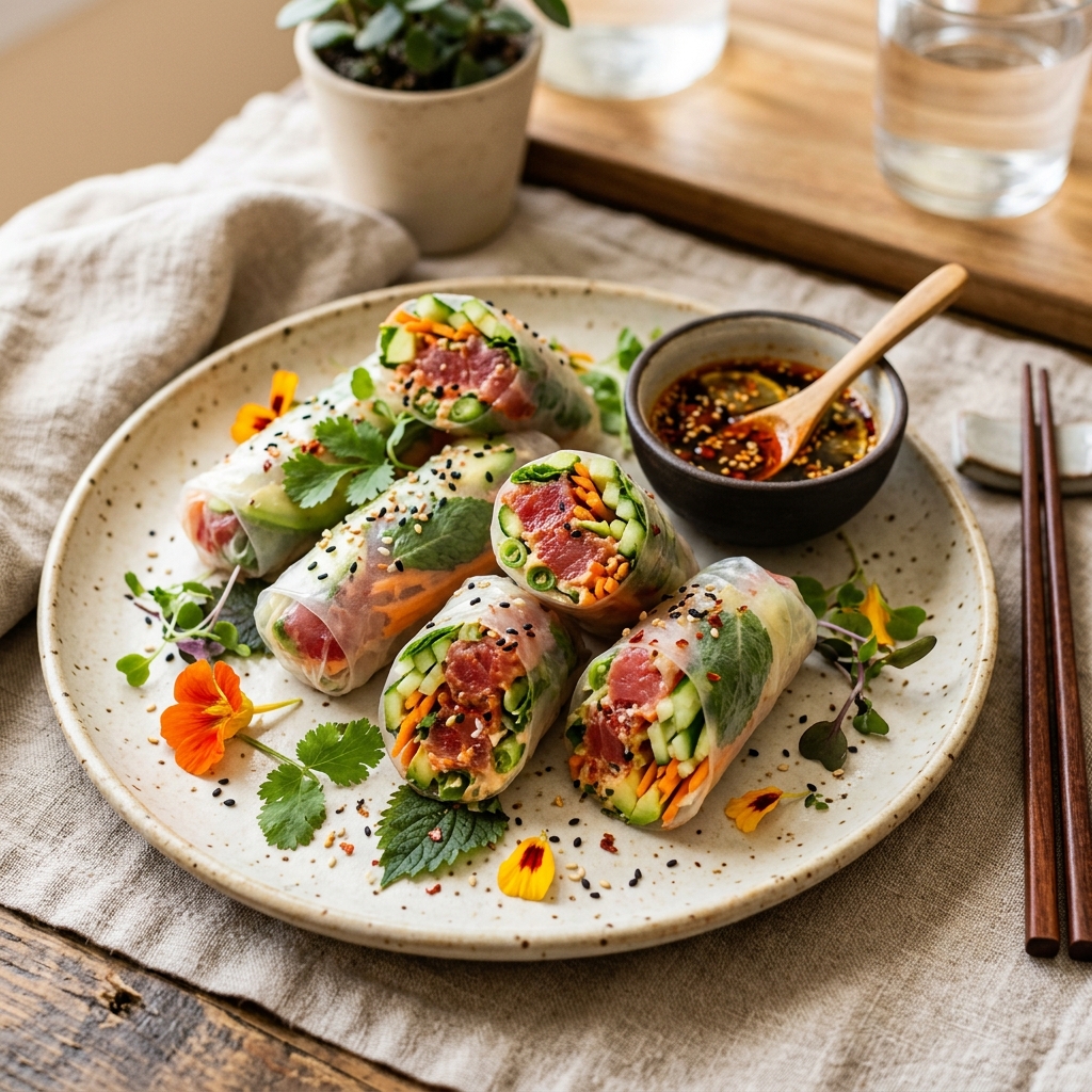 Spicy Tuna Rice Paper Rolls High Protein